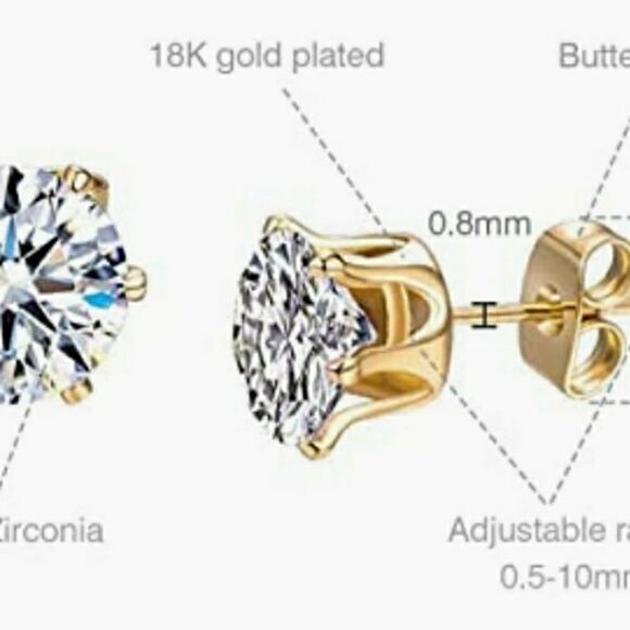 *Stud earrings, 18 kygp, 5 mm, cz - Picture 3 of 3